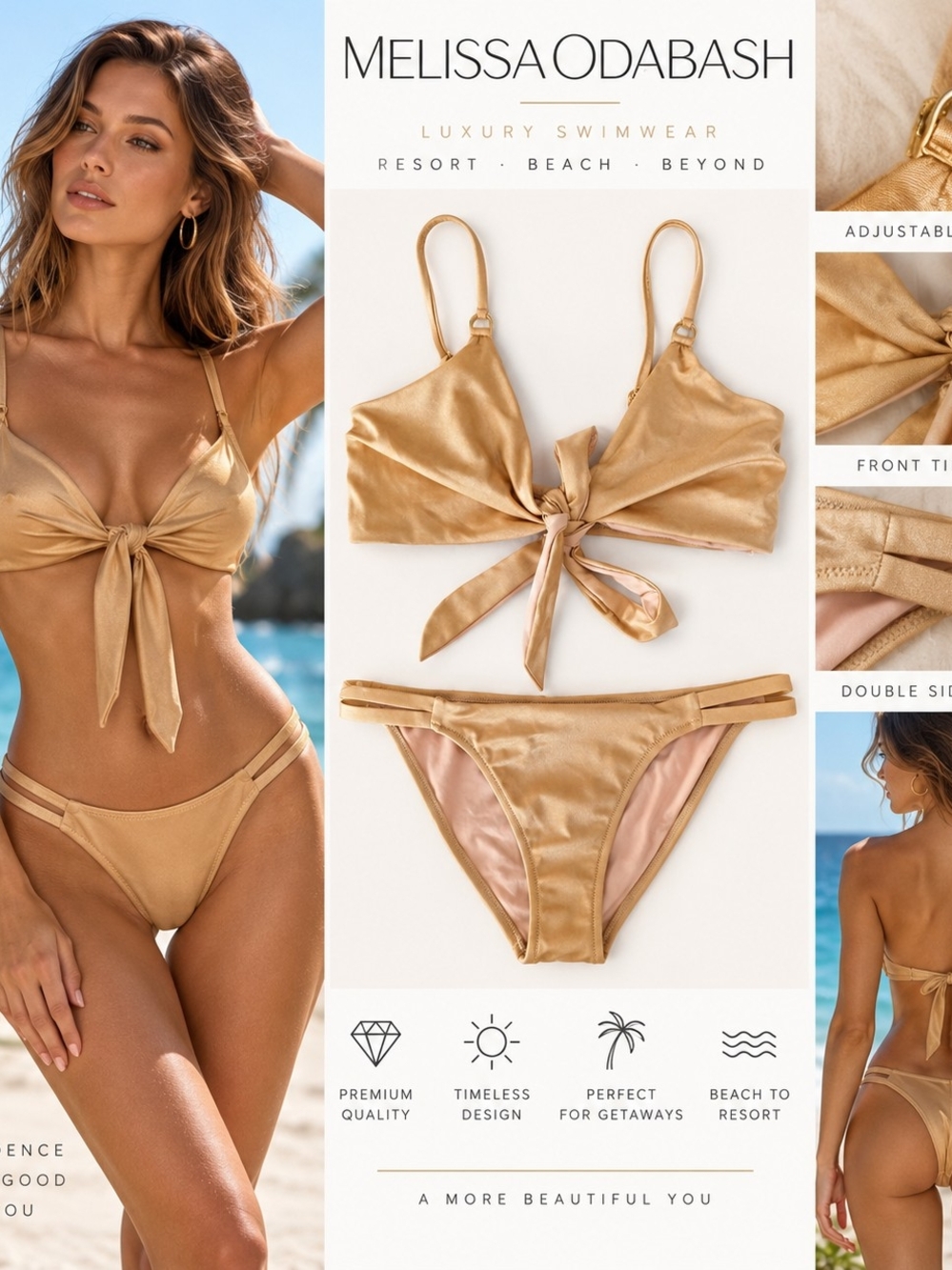 Melissa Odabash Indonesia Gold Bikini Set IT46 US10 NWT Metallic Luxury Swimwear